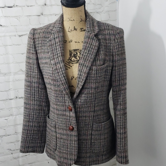 Vintage Jackets & Blazers - VINTAGE 70's WOOL PURPLE & GREY PLAID BLAZER
